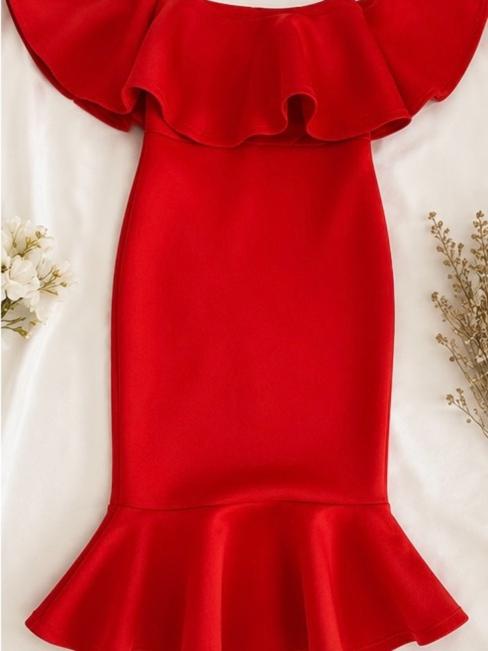 Red Ruffle Hem Girls' Dress